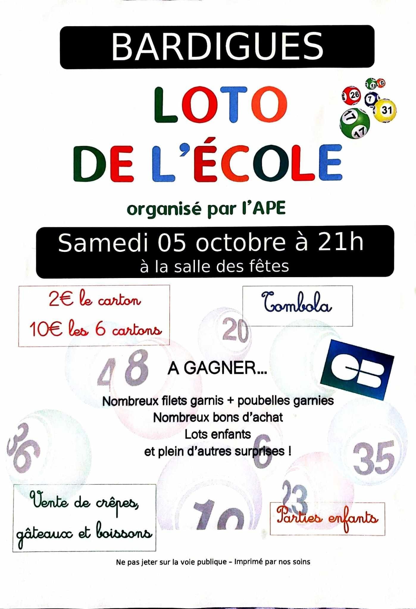 Loto de l'École à Bardigues - 5 octobre