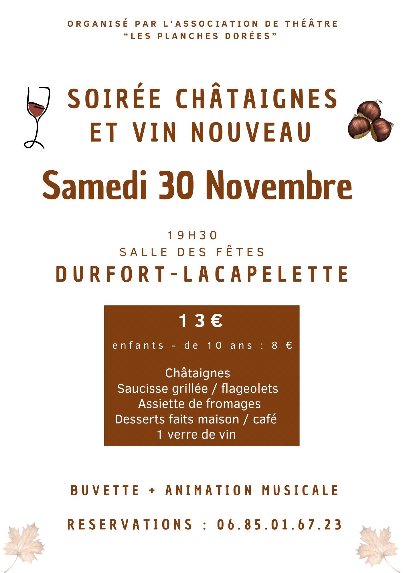 Soirée Châtaignes et Vin Nouveau à Durfort-Lacapelette