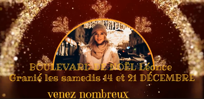 Une femme souriante, vêtue d'un bonnet et d'une écharpe, tenant des cierges magiques dans un décor festif avec des lumières de Noël en arrière-plan. Texte annonçant les événements du 