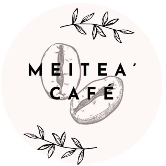 Logo Meitea'café avec illustration de grains de café et branches décoratives pour coffee truck artisanal en Tarn-et-Garonne