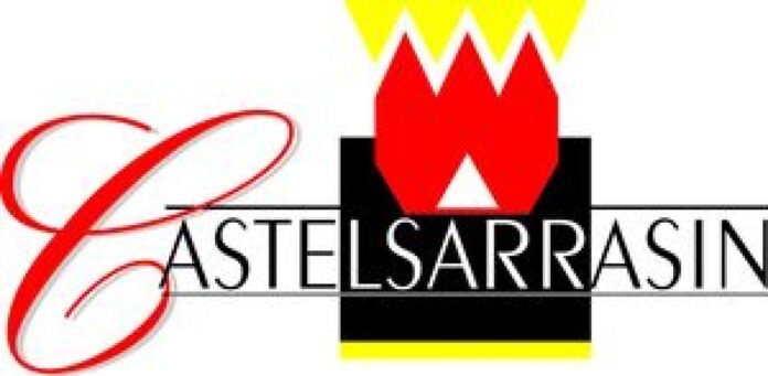 Logo officiel de la ville de Castelsarrasin avec initiale stylisée en rouge et blason traditionnel