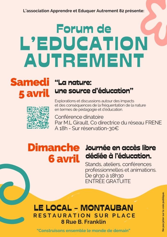 Affiche officielle du Forum de l'Éducation Autrement à Montauban les 5 et 6 avril 2025