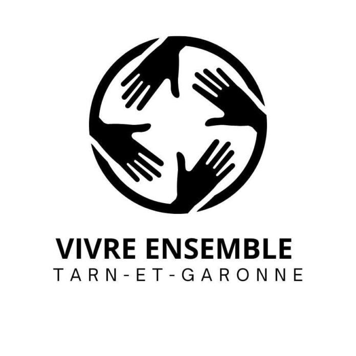 Logo de l'association Vivre Ensemble Tarn-et-Garonne montrant quatre mains formant un cercle symbolisant l'entraide et la solidarité