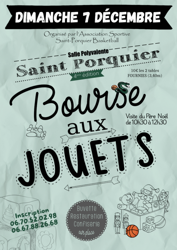 Affiche bourse aux jouets ASSP Basket Saint-Porquier 7 décembre 2025