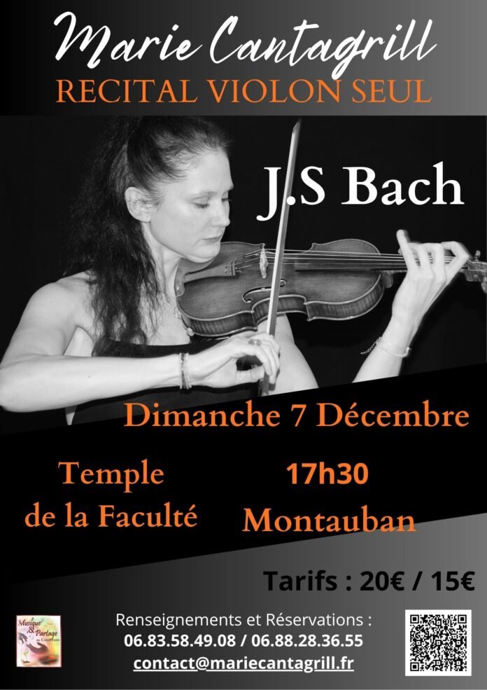 Affiche du récital de violon de Marie Cantagrill interprétant les Partitas de Bach à Montauban le 7 décembre 2025