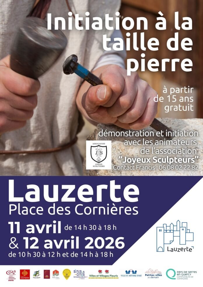 Initiation à la taille de pierre à Lauzerte - Joyeux Sculpteurs - avril 2026