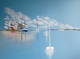 huile sur toile marine couteau Bernard Cahue bleu Cahue voiliers exposition Galerie Flo Caylus juillet 2026