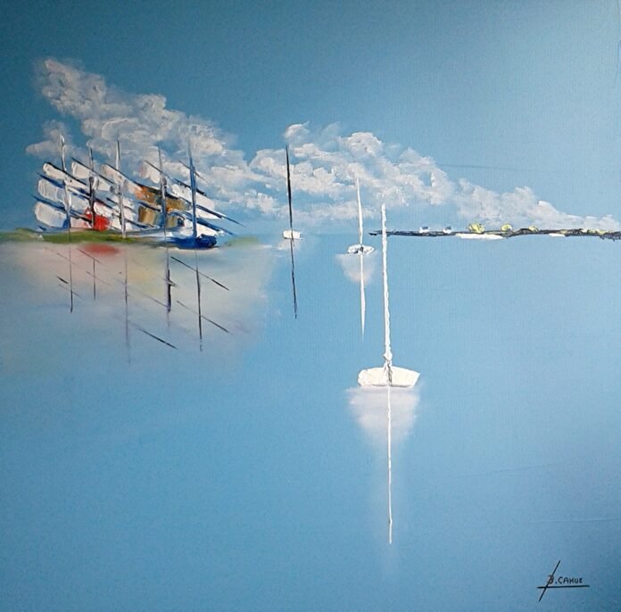 huile sur toile marine couteau Bernard Cahue bleu Cahue voiliers exposition Galerie Flo Caylus juillet 2026